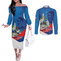 Philippines Rizal Day Couples Matching Off The Shoulder Long Sleeve Dress and Long Sleeve Button Shirt Filipino Motto Stella Polynesian Pattern - Polynesian Pride