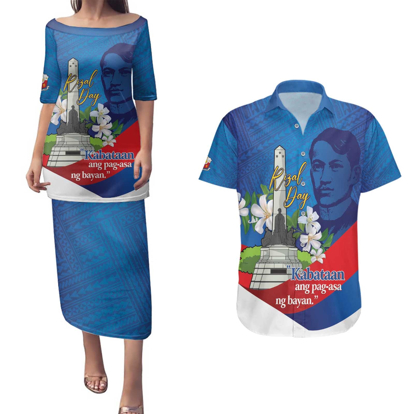 Philippines Rizal Day Couples Matching Puletasi and Hawaiian Shirt Filipino Motto Stella Polynesian Pattern - Polynesian Pride