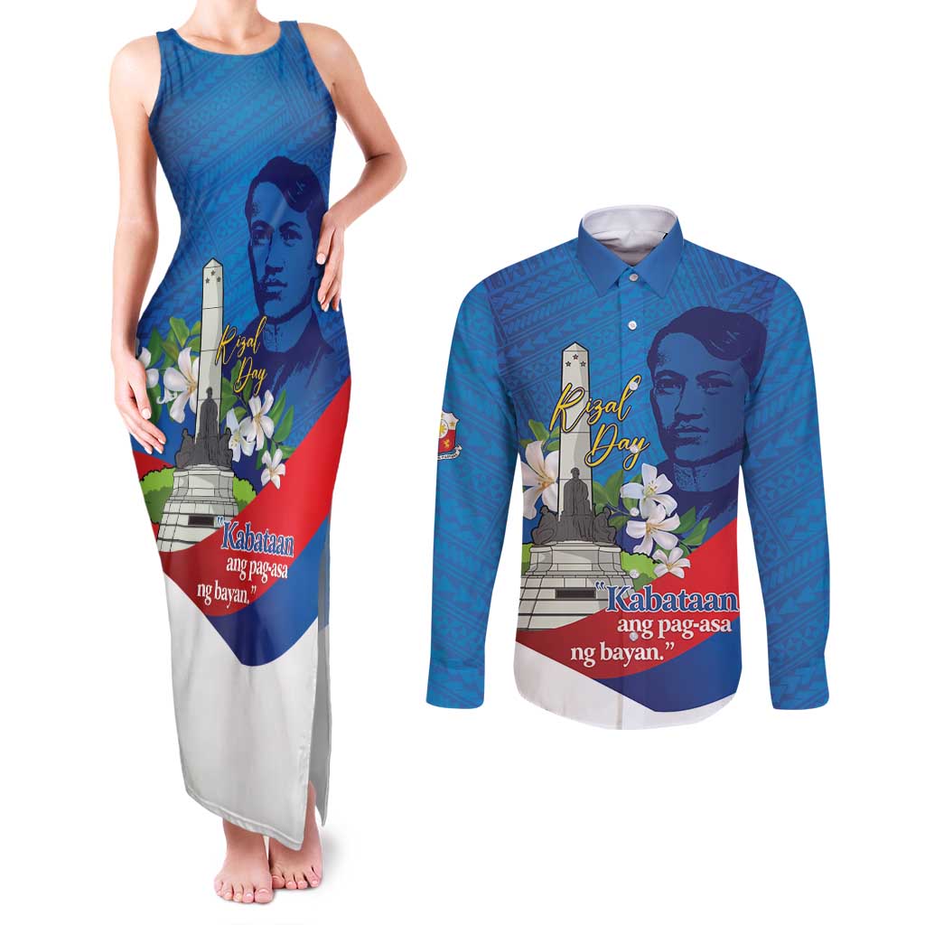 Philippines Rizal Day Couples Matching Tank Maxi Dress and Long Sleeve Button Shirt Filipino Motto Stella Polynesian Pattern - Polynesian Pride