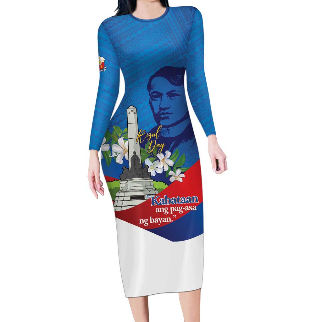 Philippines Rizal Day Long Sleeve Bodycon Dress Filipino Motto Stella Polynesian Pattern - Polynesian Pride