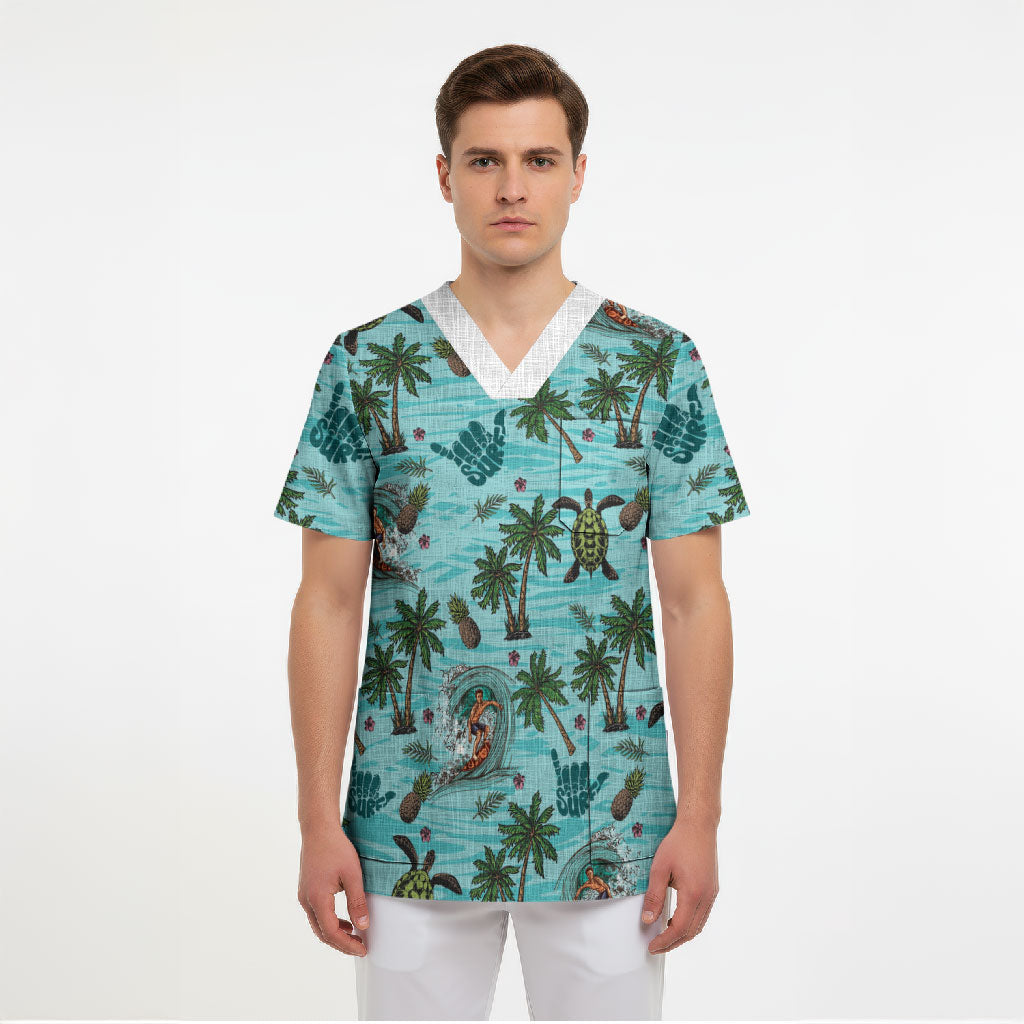 Aloha Hawaii Surfing Tropical Seamless Scrub Top LT14 - Polynesian Pride