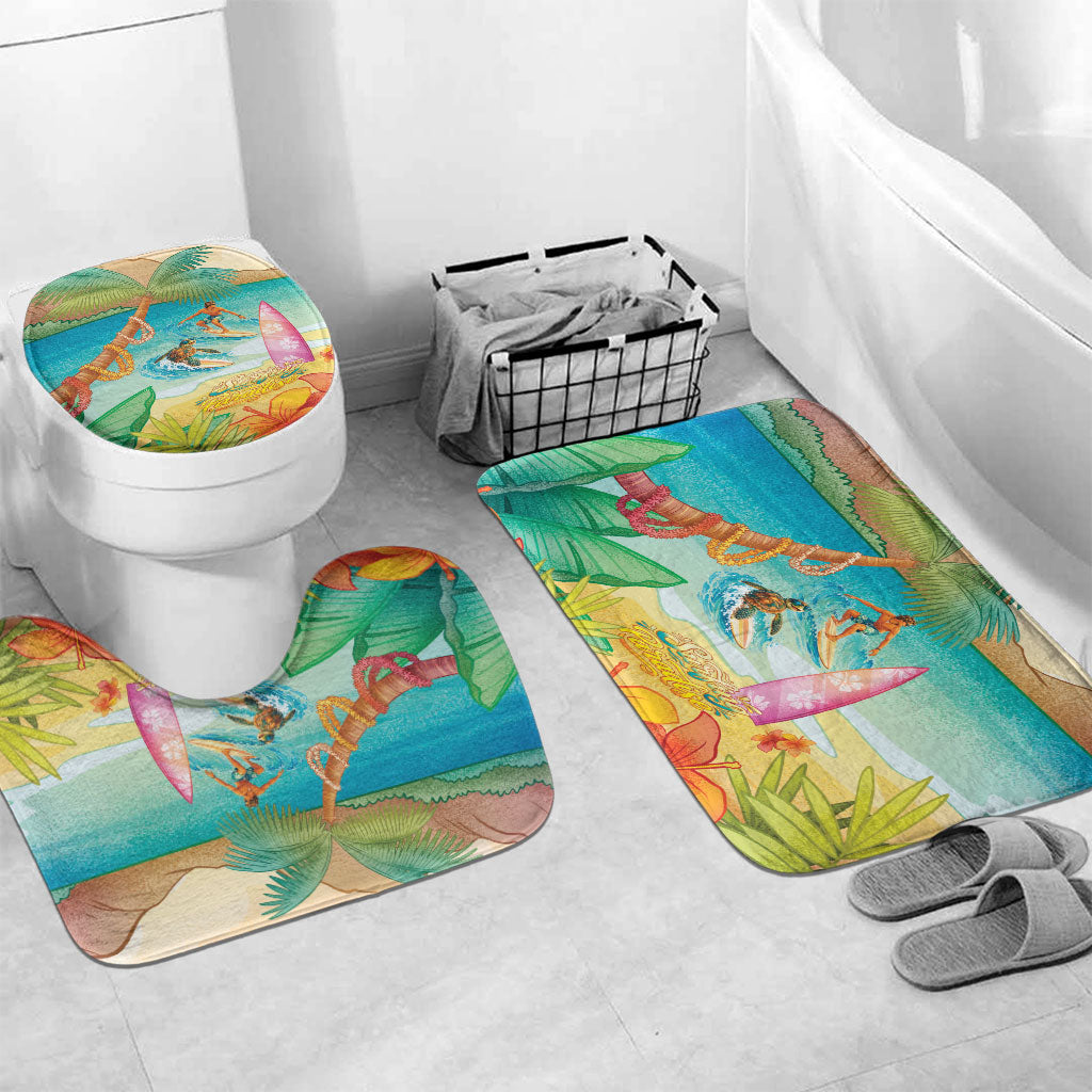 Surfing Paradise Hawaii Bathroom Set Tropical Flowers Beachy Vibes LT14 Mat Set Only (3 pcs) One Size Multicolor - Polynesian Pride
