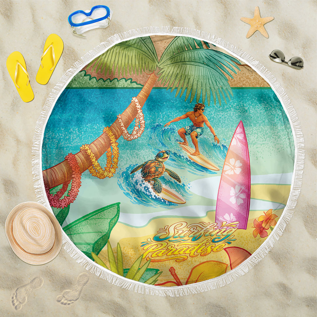 Surfing Paradise Hawaii Beach Blanket Tropical Flowers Beachy Vibes LT14 One Size 150cm Multicolor - Polynesian Pride