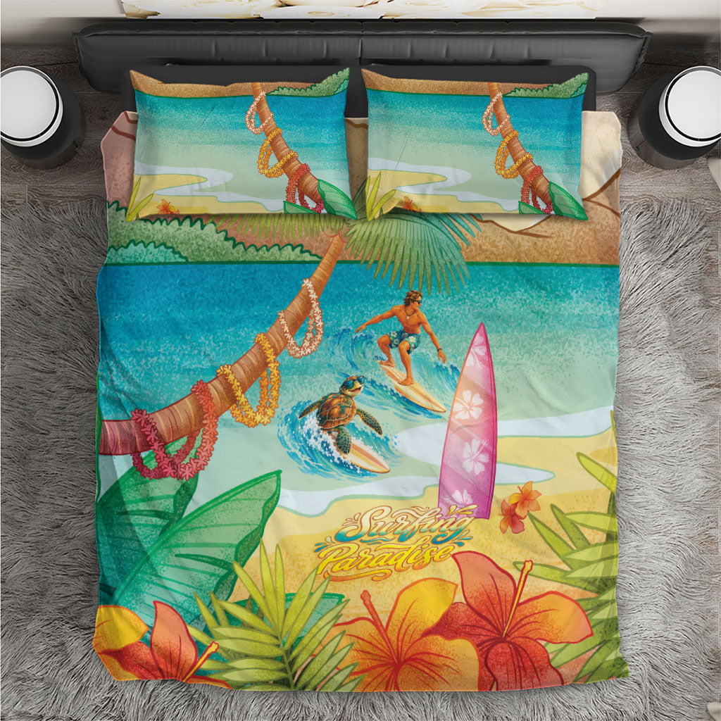 Surfing Paradise Hawaii Bedding Set Tropical Flowers Beachy Vibes LT14 Multicolor - Polynesian Pride