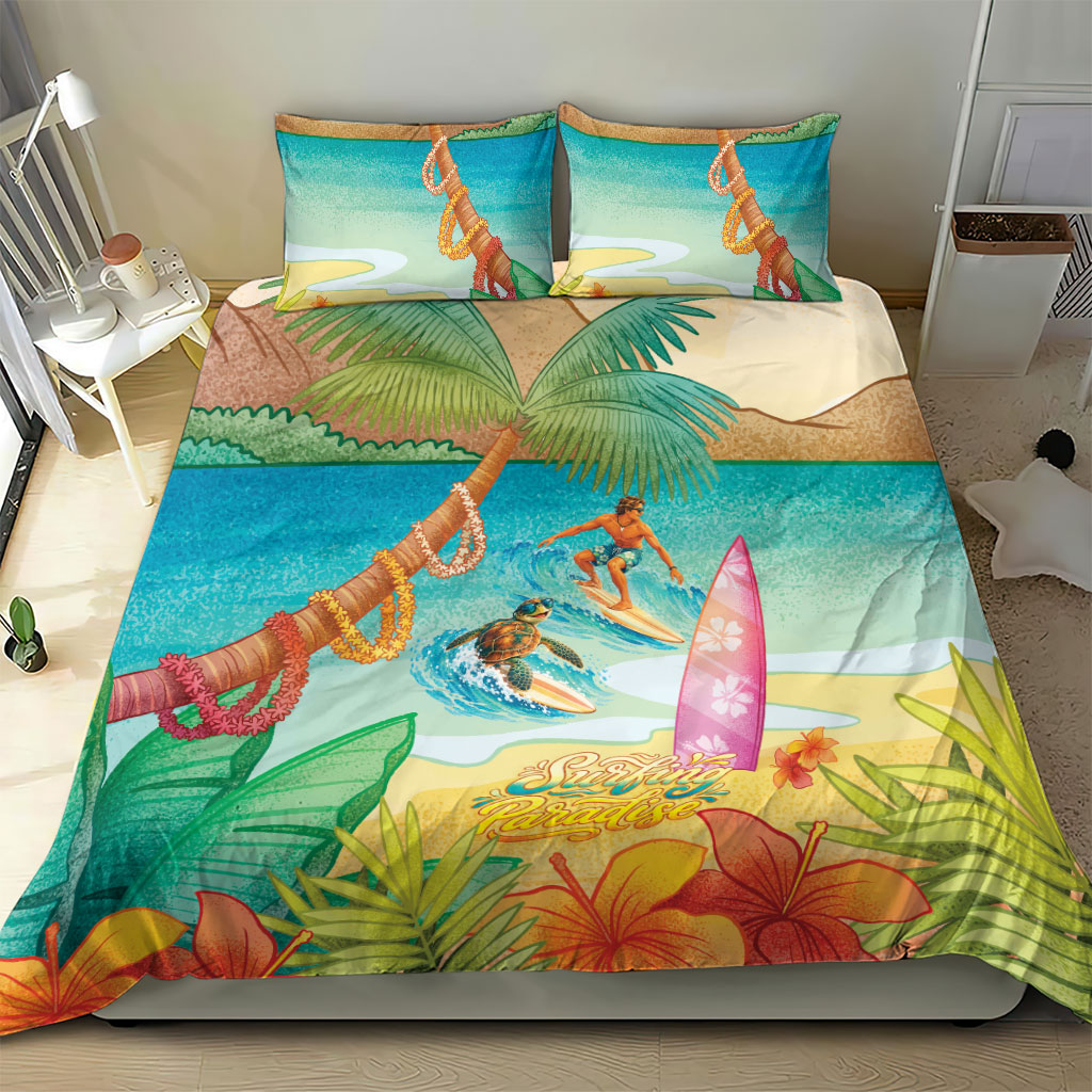 Surfing Paradise Hawaii Bedding Set Tropical Flowers Beachy Vibes LT14 - Polynesian Pride
