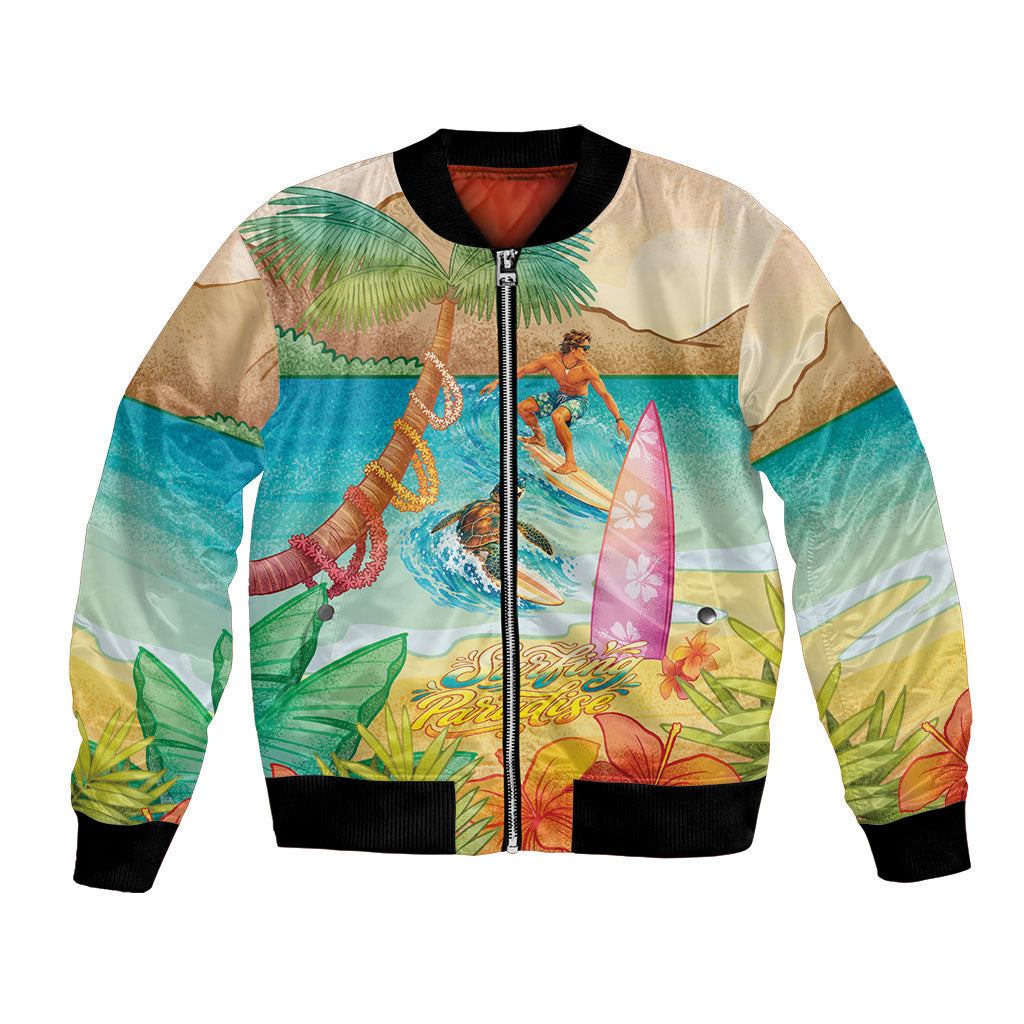 Surfing Paradise Hawaii Bomber Jacket Tropical Flowers Beachy Vibes LT14 Unisex Multicolor - Polynesian Pride