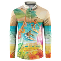 Surfing Paradise Hawaii Button Sweatshirt Tropical Flowers Beachy Vibes LT14 Multicolor - Polynesian Pride