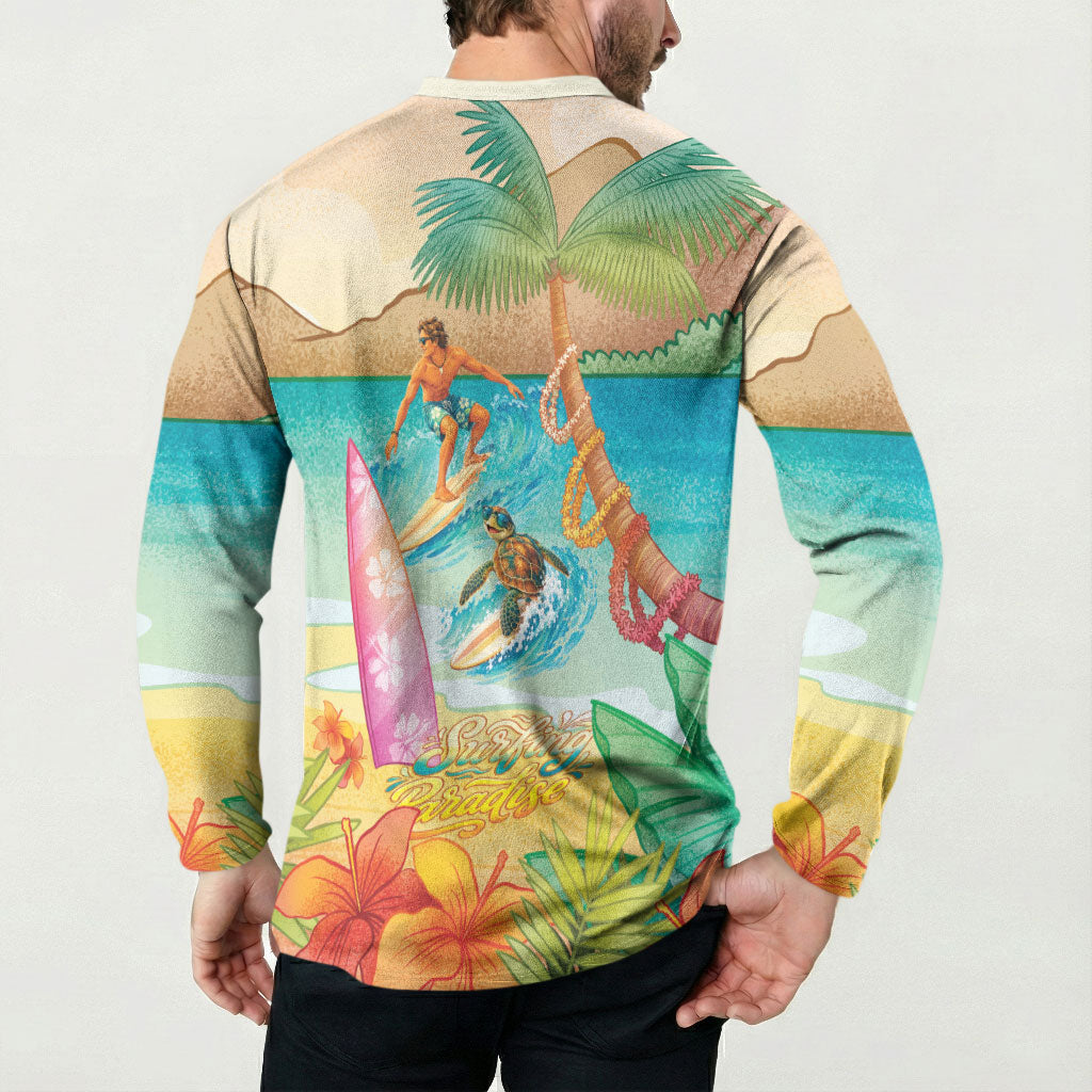 Surfing Paradise Hawaii Button Sweatshirt Tropical Flowers Beachy Vibes LT14 - Polynesian Pride