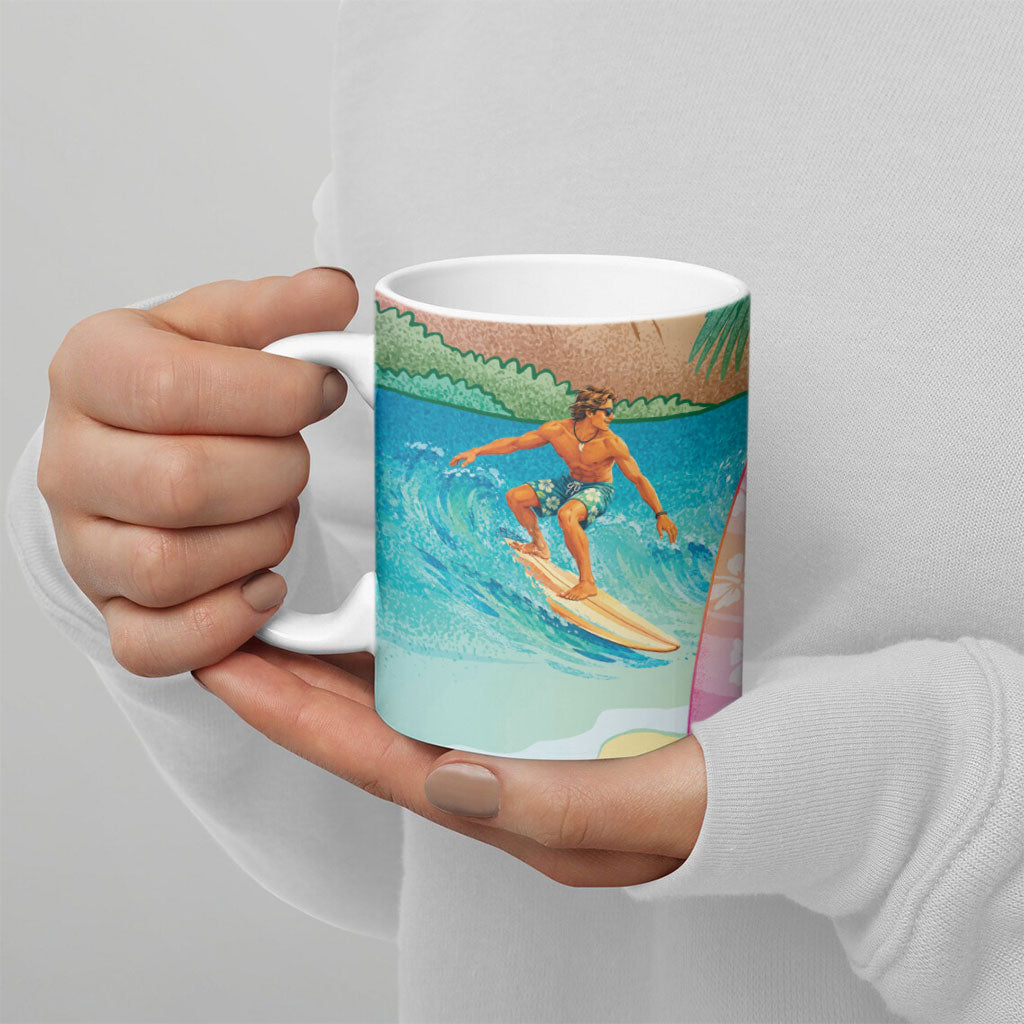 Surfing Paradise Hawaii Ceramic Mug Tropical Flowers Beachy Vibes LT14 - Polynesian Pride