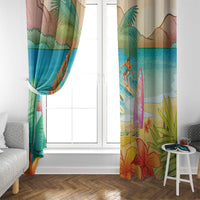 Surfing Paradise Hawaii Window Curtain Tropical Flowers Beachy Vibes LT14 - Polynesian Pride