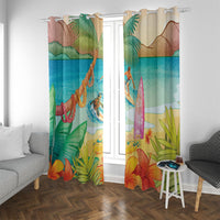 Surfing Paradise Hawaii Window Curtain Tropical Flowers Beachy Vibes LT14 With Grommets Multicolor - Polynesian Pride