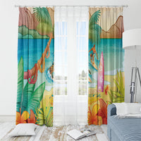 Surfing Paradise Hawaii Window Curtain Tropical Flowers Beachy Vibes LT14 - Polynesian Pride
