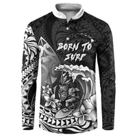 Hawaii Surfing Personalized Button Sweatshirt Born To Surf Tiki Hawaiian Pattern LT14 Black - Polynesian Pride