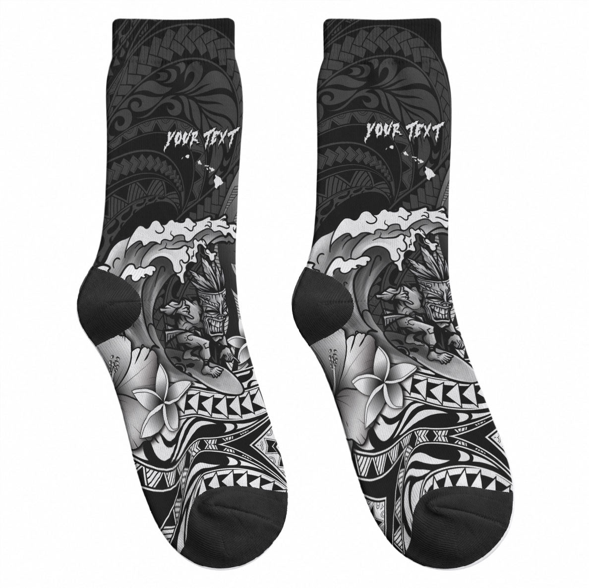 Hawaii Surfing Personalized Crew Socks Born To Surf Tiki Hawaiian Pattern LT14 - Polynesian Pride