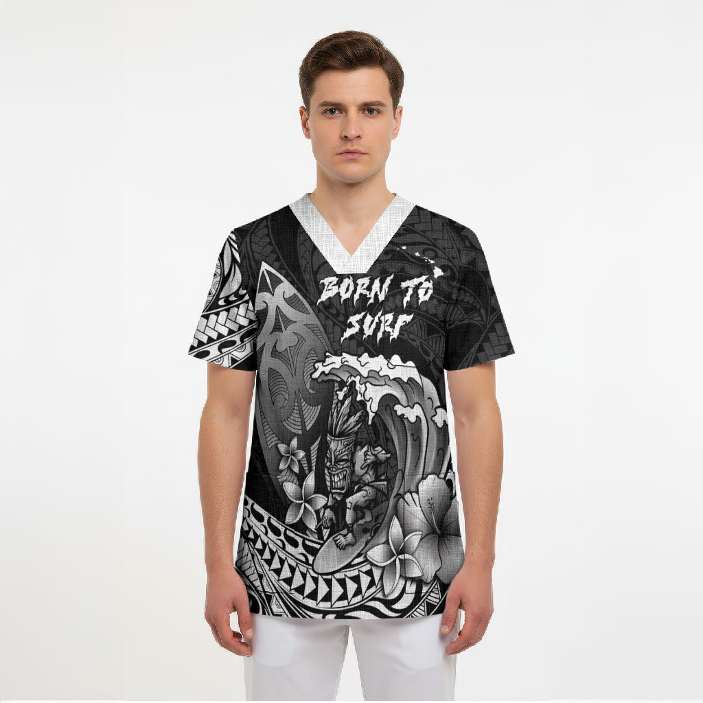 Hawaii Surfing Personalized Scrub Top Born To Surf Tiki Hawaiian Pattern LT14 - Polynesian Pride
