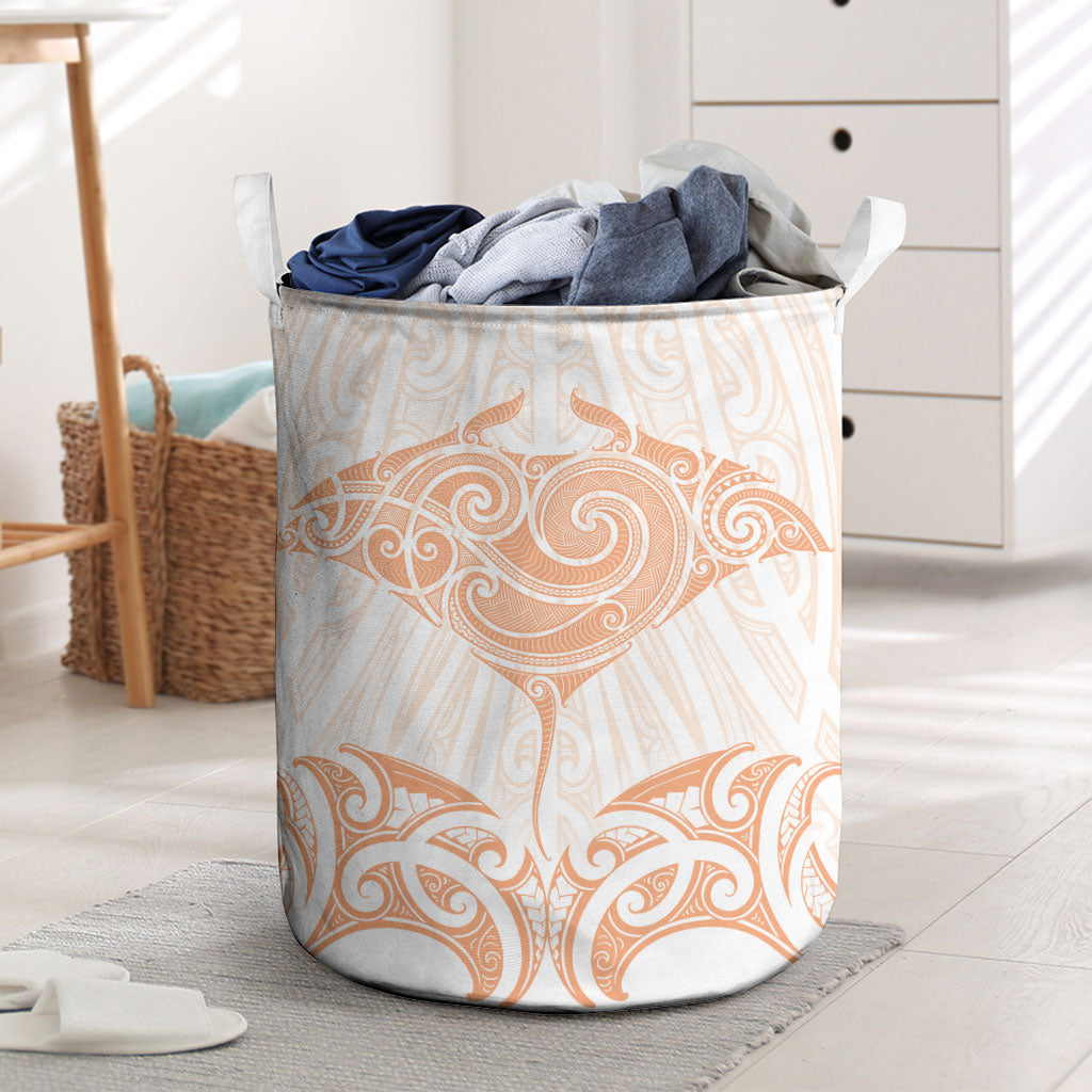 New Zealand Manta Ray Tattoo Laundry Basket Aotearoa Maori Haehae Orange LT14 Orange - Polynesian Pride
