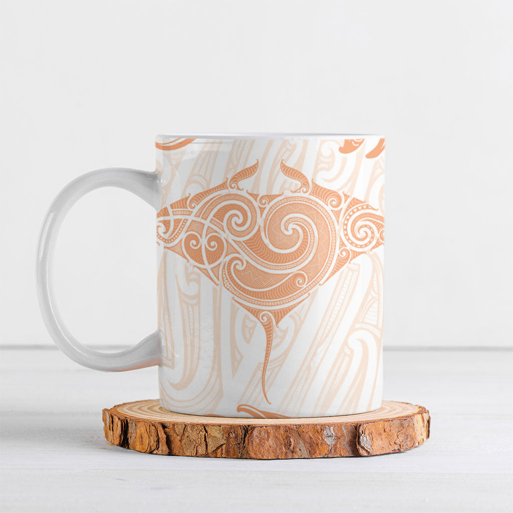 New Zealand Manta Ray Tattoo Ceramic Mug Aotearoa Maori Haehae Orange LT14 Orange - Polynesian Pride