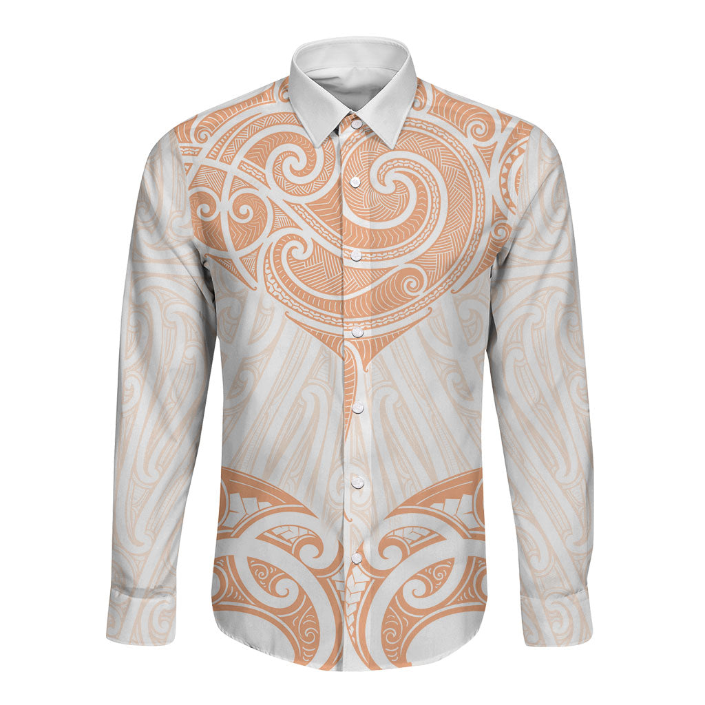 New Zealand Manta Ray Tattoo Long Sleeve Button Shirt Aotearoa Maori Haehae Orange LT14 Unisex Orange - Polynesian Pride