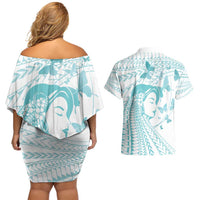Polynesia Cervical Cancer Awareness Month Couples Matching Off Shoulder Short Dress and Hawaiian Shirt Polynesian Women Faith Hope Love!