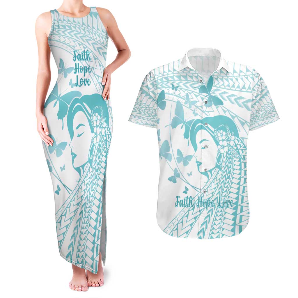 Polynesia Cervical Cancer Awareness Month Couples Matching Tank Maxi Dress and Hawaiian Shirt Polynesian Women Faith Hope Love!