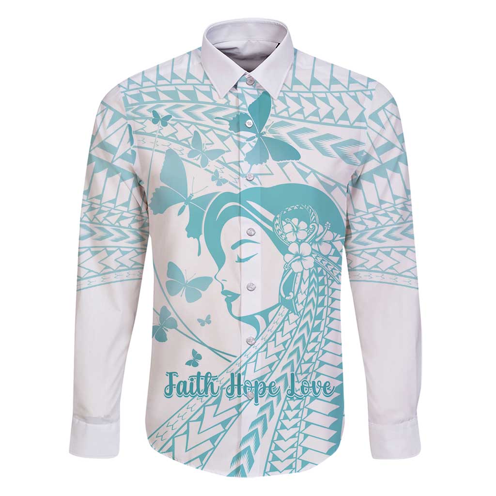 Polynesia Cervical Cancer Awareness Month Family Matching Puletasi and Hawaiian Shirt Polynesian Women Faith Hope Love!