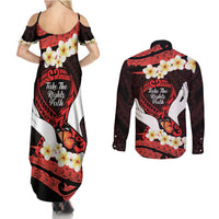 Polynesia AIDS Awareness Month Couples Matching Summer Maxi Dress and Long Sleeve Button Shirt Take The Rights Path Polynesian Pattern LT14 - Polynesian Pride