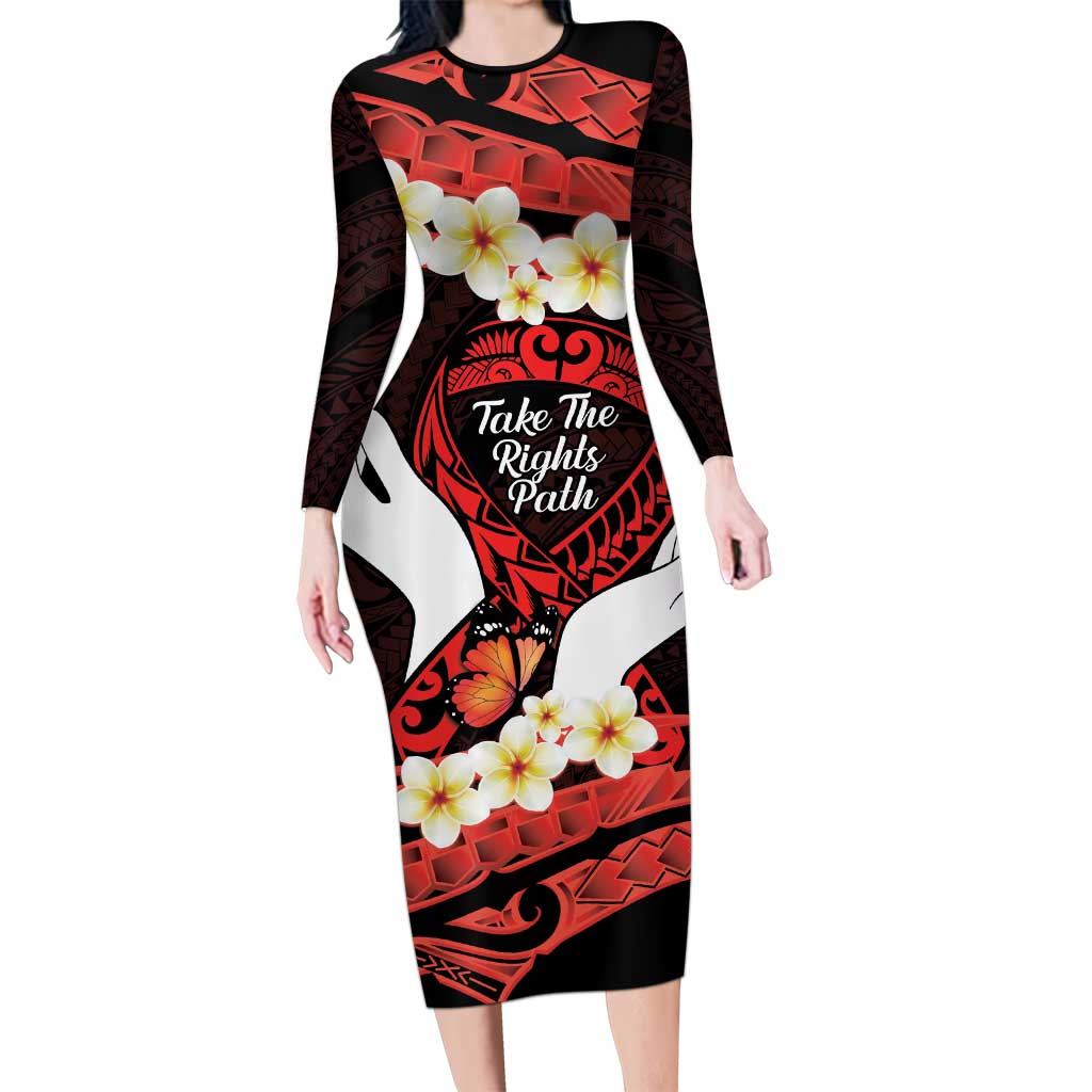 Polynesia AIDS Awareness Month Family Matching Long Sleeve Bodycon Dress and Hawaiian Shirt Take The Rights Path Polynesian Pattern