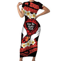 Polynesia AIDS Awareness Month Family Matching Short Sleeve Bodycon Dress and Hawaiian Shirt Take The Rights Path Polynesian Pattern