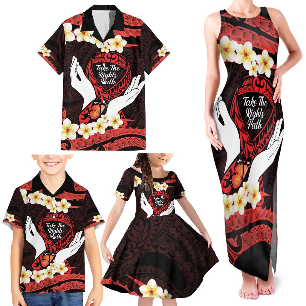 Polynesia AIDS Awareness Month Family Matching Tank Maxi Dress and Hawaiian Shirt Take The Rights Path Polynesian Pattern