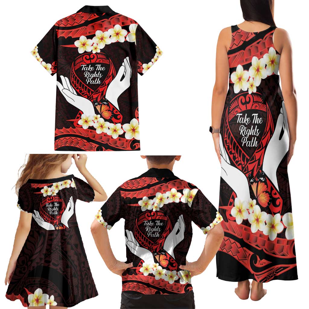 Polynesia AIDS Awareness Month Family Matching Tank Maxi Dress and Hawaiian Shirt Take The Rights Path Polynesian Pattern