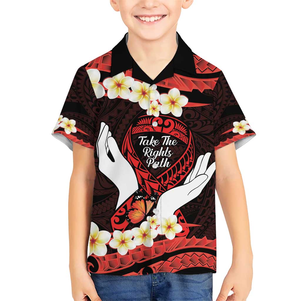 Polynesia AIDS Awareness Month Kid Hawaiian Shirt Take The Rights Path Polynesian Pattern LT14 Kid Red - Polynesian Pride