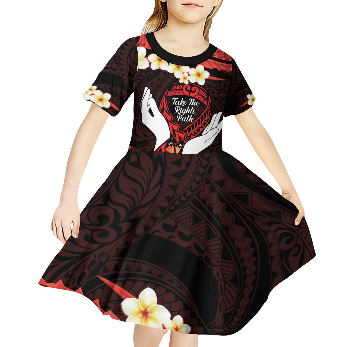 Polynesia AIDS Awareness Month Kid Short Sleeve Dress Take The Rights Path Polynesian Pattern LT14 - Polynesian Pride