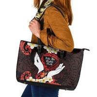 Polynesia AIDS Awareness Month Leather Tote Bag Take The Rights Path Polynesian Pattern LT14 Red - Polynesian Pride