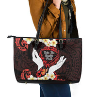 Polynesia AIDS Awareness Month Leather Tote Bag Take The Rights Path Polynesian Pattern LT14 - Polynesian Pride