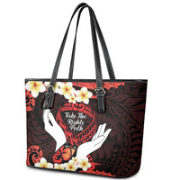 Polynesia AIDS Awareness Month Leather Tote Bag Take The Rights Path Polynesian Pattern LT14 - Polynesian Pride