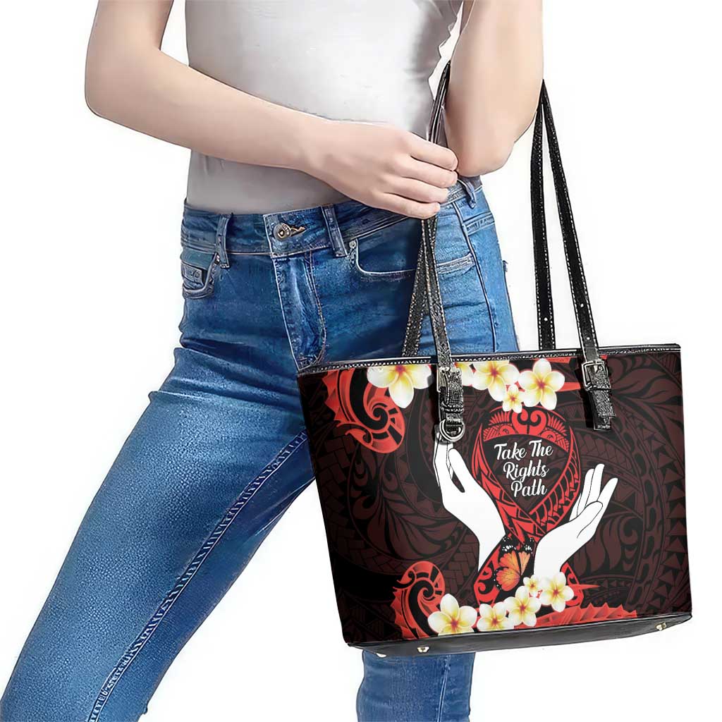 Polynesia AIDS Awareness Month Leather Tote Bag Take The Rights Path Polynesian Pattern LT14 - Polynesian Pride