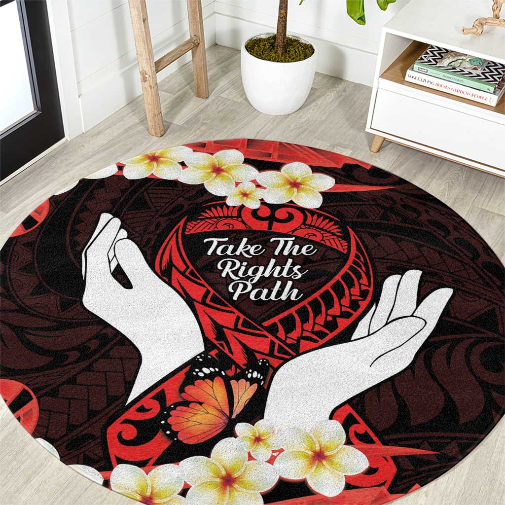 Polynesia AIDS Awareness Month Round Carpet Take The Rights Path Polynesian Pattern LT14 Red - Polynesian Pride