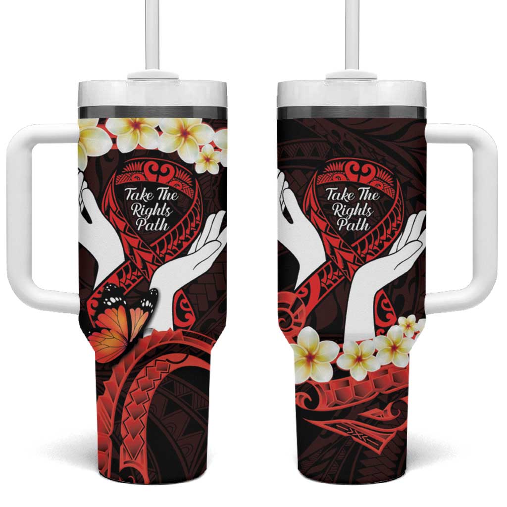 Polynesia AIDS Awareness Month Tumbler With Handle Take The Rights Path Polynesian Pattern