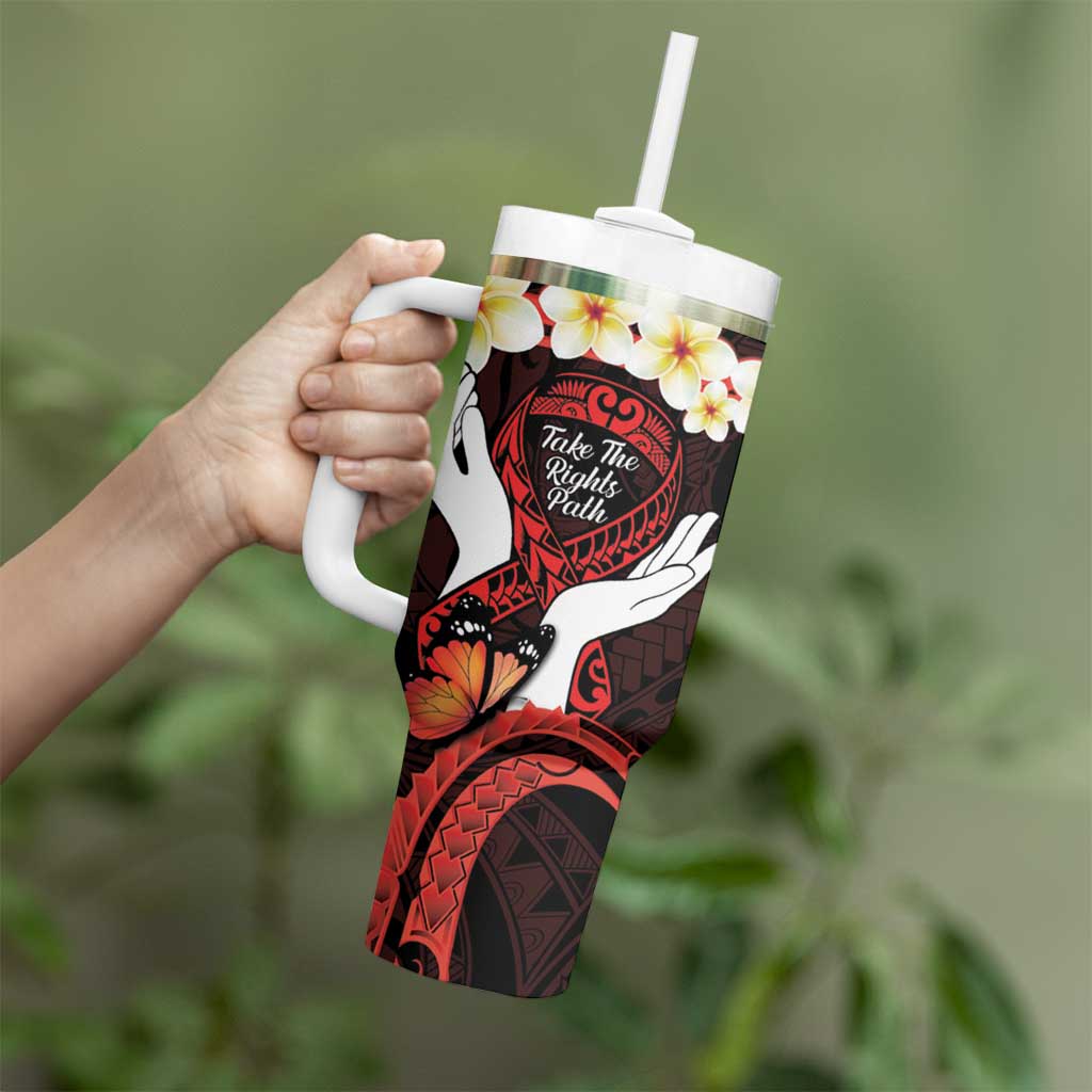 Polynesia AIDS Awareness Month Tumbler With Handle Take The Rights Path Polynesian Pattern
