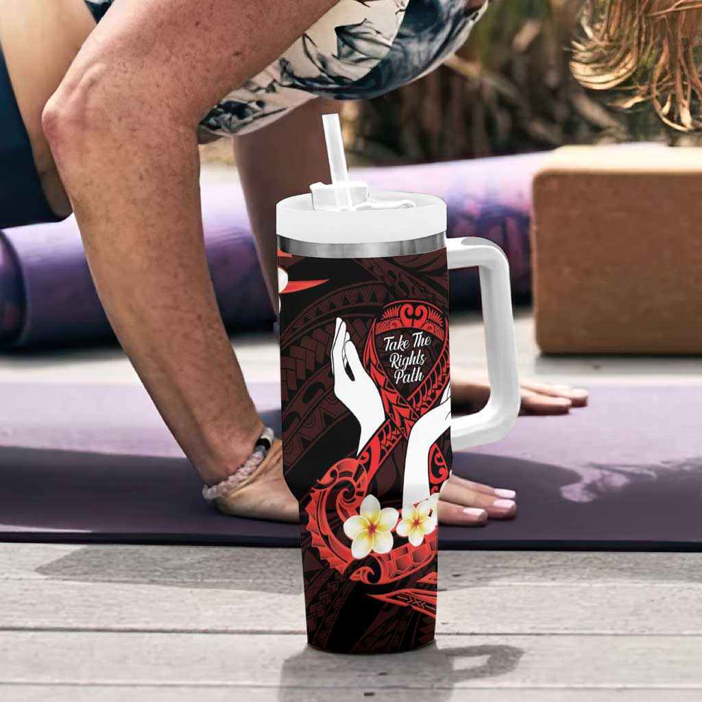 Polynesia AIDS Awareness Month Tumbler With Handle Take The Rights Path Polynesian Pattern