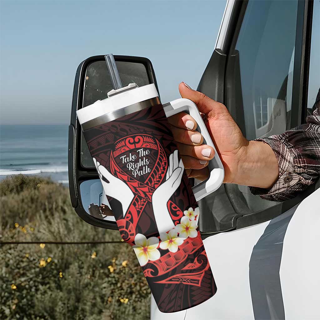 Polynesia AIDS Awareness Month Tumbler With Handle Take The Rights Path Polynesian Pattern