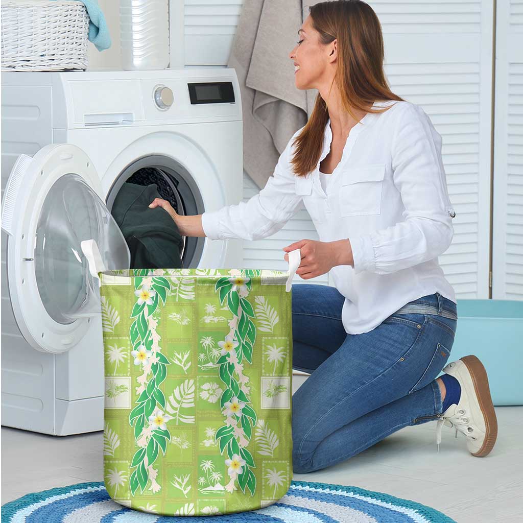 Aloha Hawaii Tuberose Lei Laundry Basket Tropical Vibes Green Color - Polynesian Pride