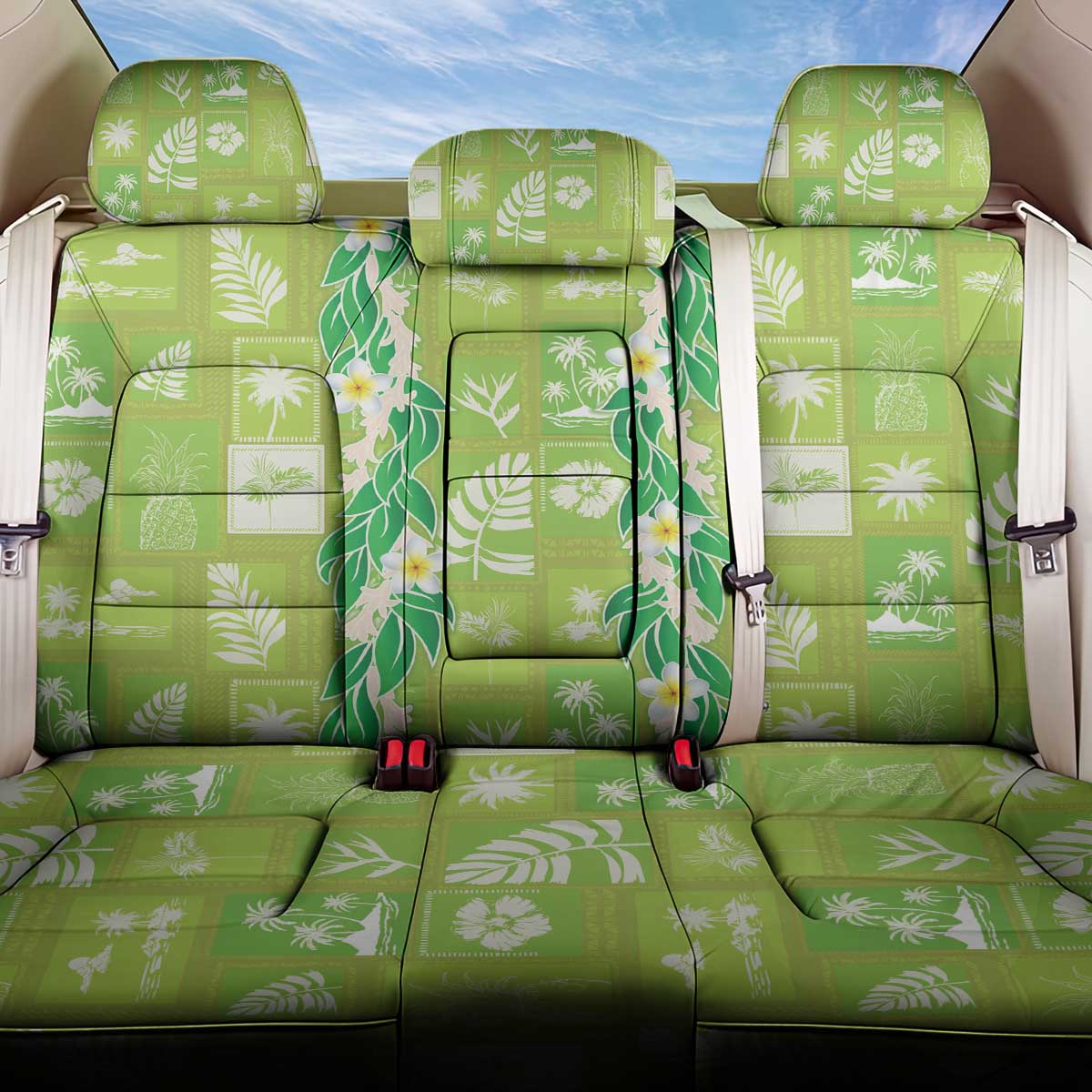 Aloha Hawaii Tuberose Lei Back Car Seat Cover Tropical Vibes Green Color - Polynesian Pride