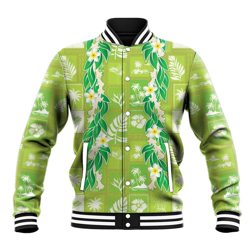 Aloha Hawaii Tuberose Lei Baseball Jacket Tropical Vibes Green Color - Polynesian Pride