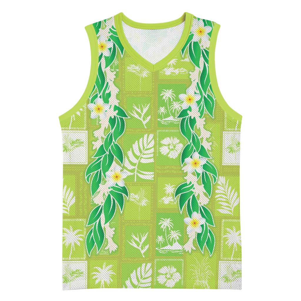 Aloha Hawaii Tuberose Lei Basketball Jersey Tropical Vibes Green Color - Polynesian Pride