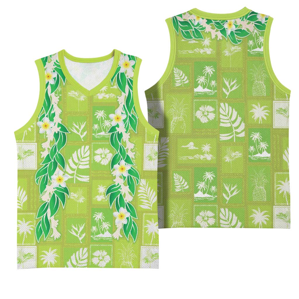 Aloha Hawaii Tuberose Lei Basketball Jersey Tropical Vibes Green Color - Polynesian Pride