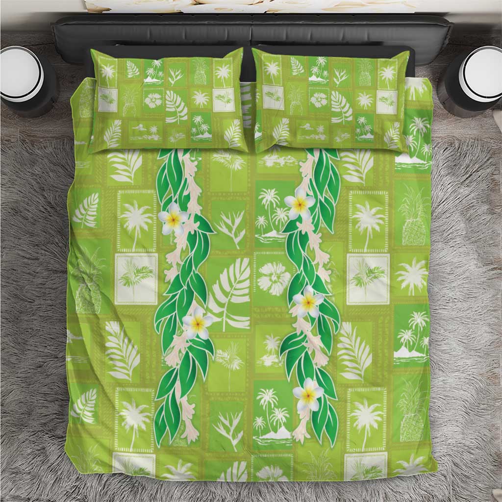 Aloha Hawaii Tuberose Lei Bedding Set Tropical Vibes Green Color - Polynesian Pride