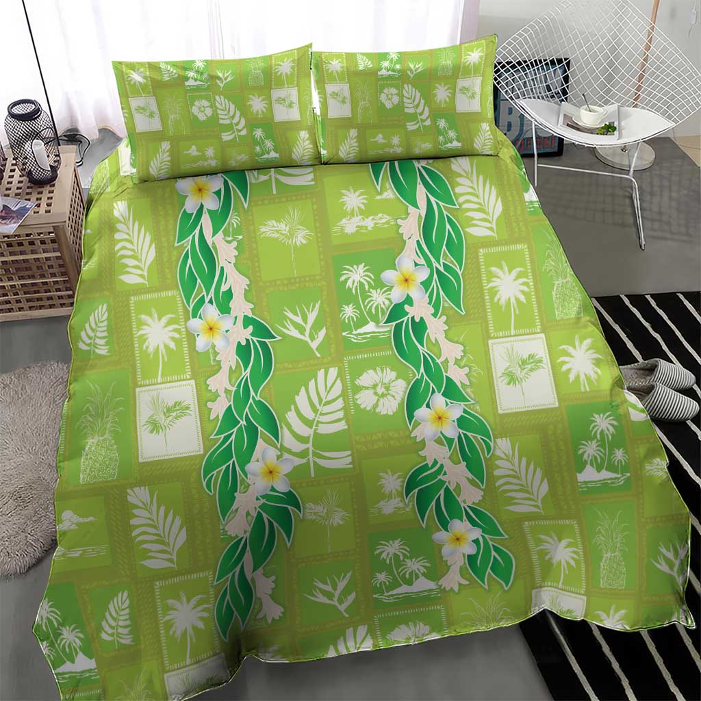 Aloha Hawaii Tuberose Lei Bedding Set Tropical Vibes Green Color - Polynesian Pride