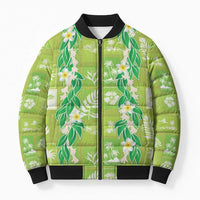 Aloha Hawaii Tuberose Lei Bomber Puffer Jacket Tropical Vibes Green Color - Polynesian Pride