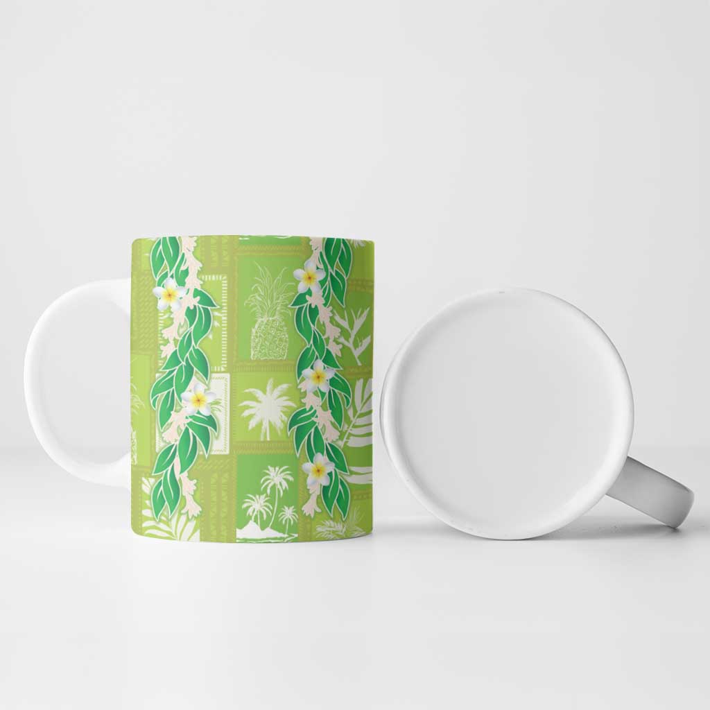 Aloha Hawaii Tuberose Lei Ceramic Mug Tropical Vibes Green Color - Polynesian Pride
